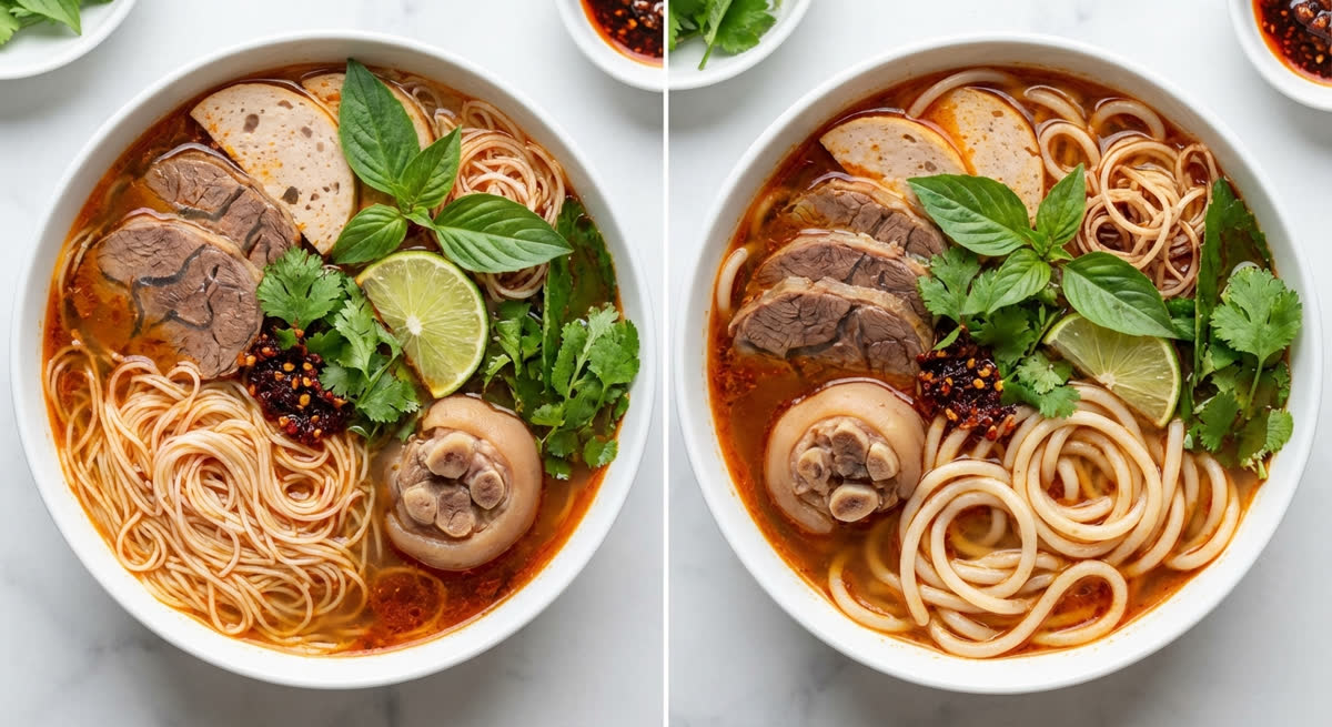 ブンボーフエの細麺と太麺の比較