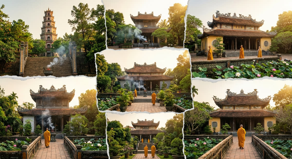 フエの寺院巡り — 美しい仏教寺院群